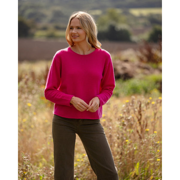 Fuschia Pink Pure Cashmere Supersoft Chunky Crew