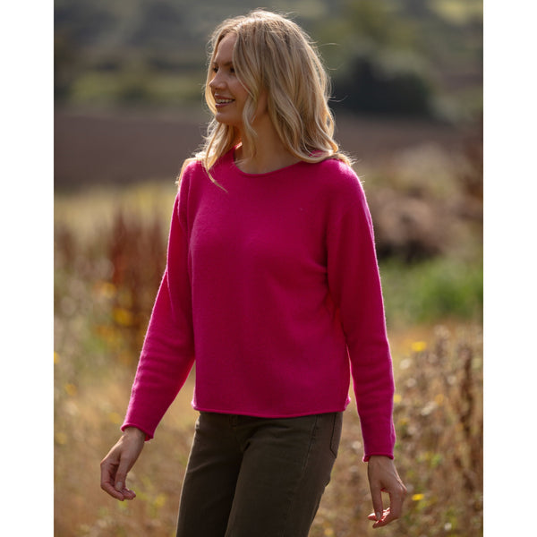 Fuschia Pink Pure Cashmere Supersoft Chunky Crew