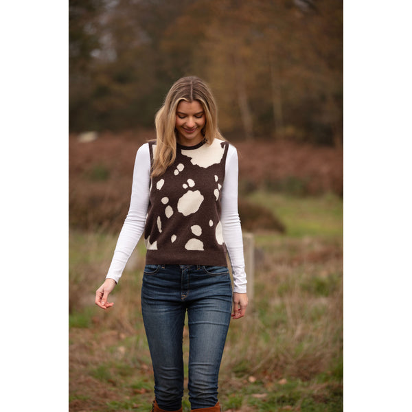 Cowhide Sleeveless Intarsia Crew Neck Cashmere Merino