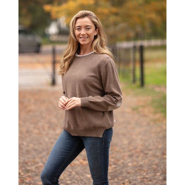 Felt Brown Dotted Fairisle Elbow Patched Crew Neck