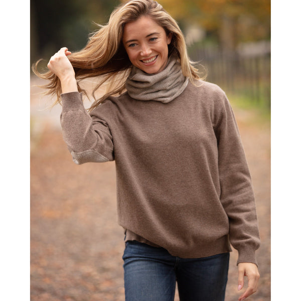 Felt Brown Dotted Fairisle Elbow Patched Crew Neck