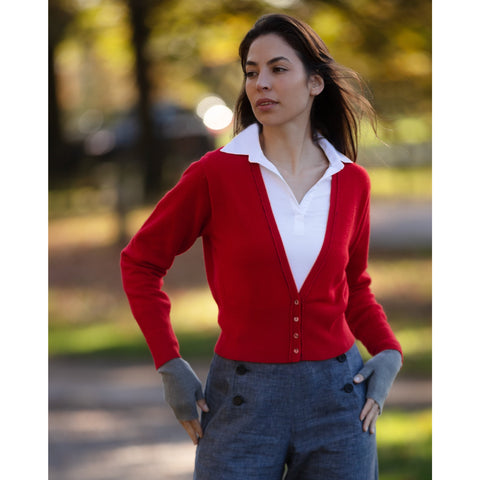 The Merino and Cashmere Vintage Style Vee Neck Short Cardigan