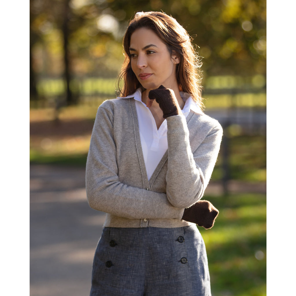 The Merino and Cashmere Vintage Style Vee Neck Short Cardigan